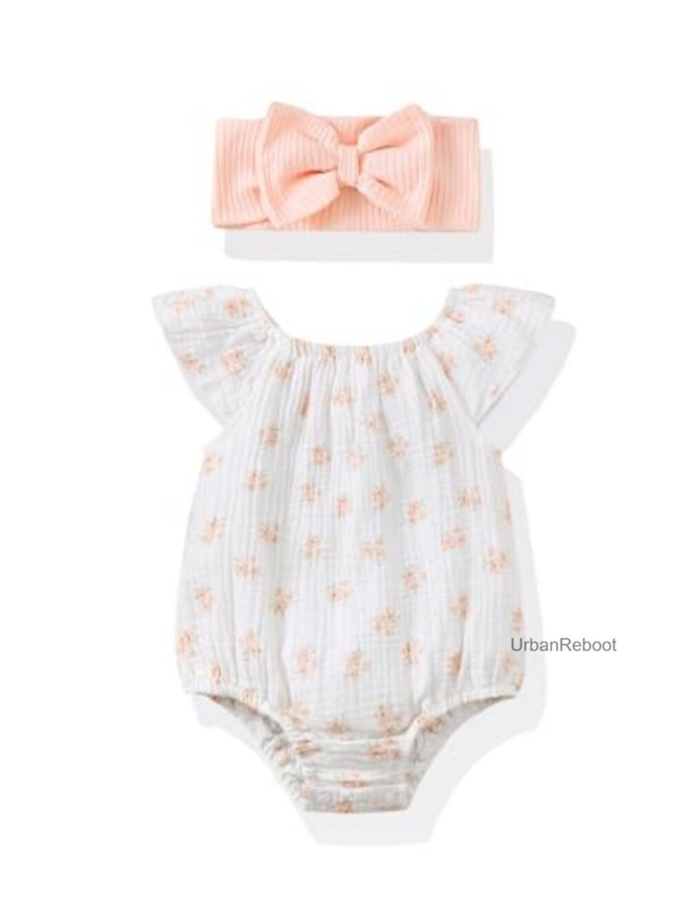 Cotton Blend Ruffle Romper with Headband Newborn Baby Girl Outfit
